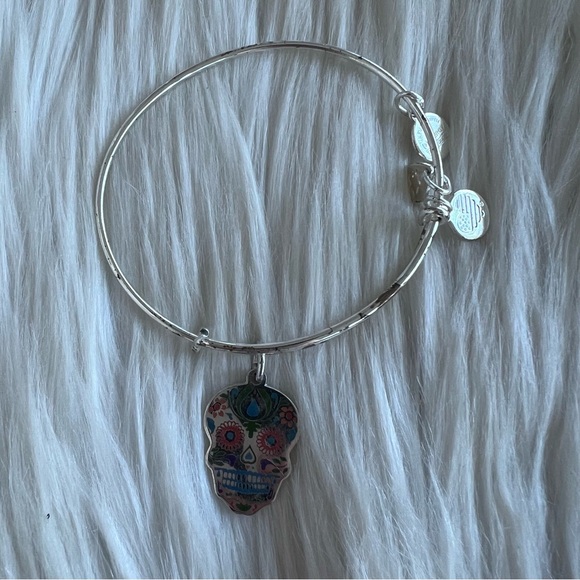 Alex and Ani Jewelry - Alex and Ani Shiny Silver Sugar Skull Colored Charm Bangle Bracelet
